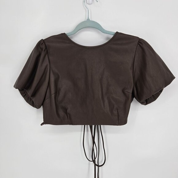 Kirious womens size large brown faux leather open back criss cross crop top - Picture 9 of 9
